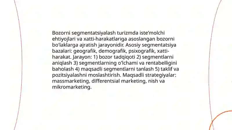 Turizmda marketing va savdo moduli: asosiy komponentlarni tahlil qilish 3
