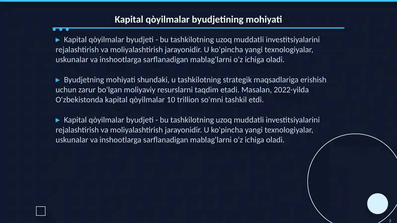 Kapital qòyilmalar byudjetini shakllantirish 3