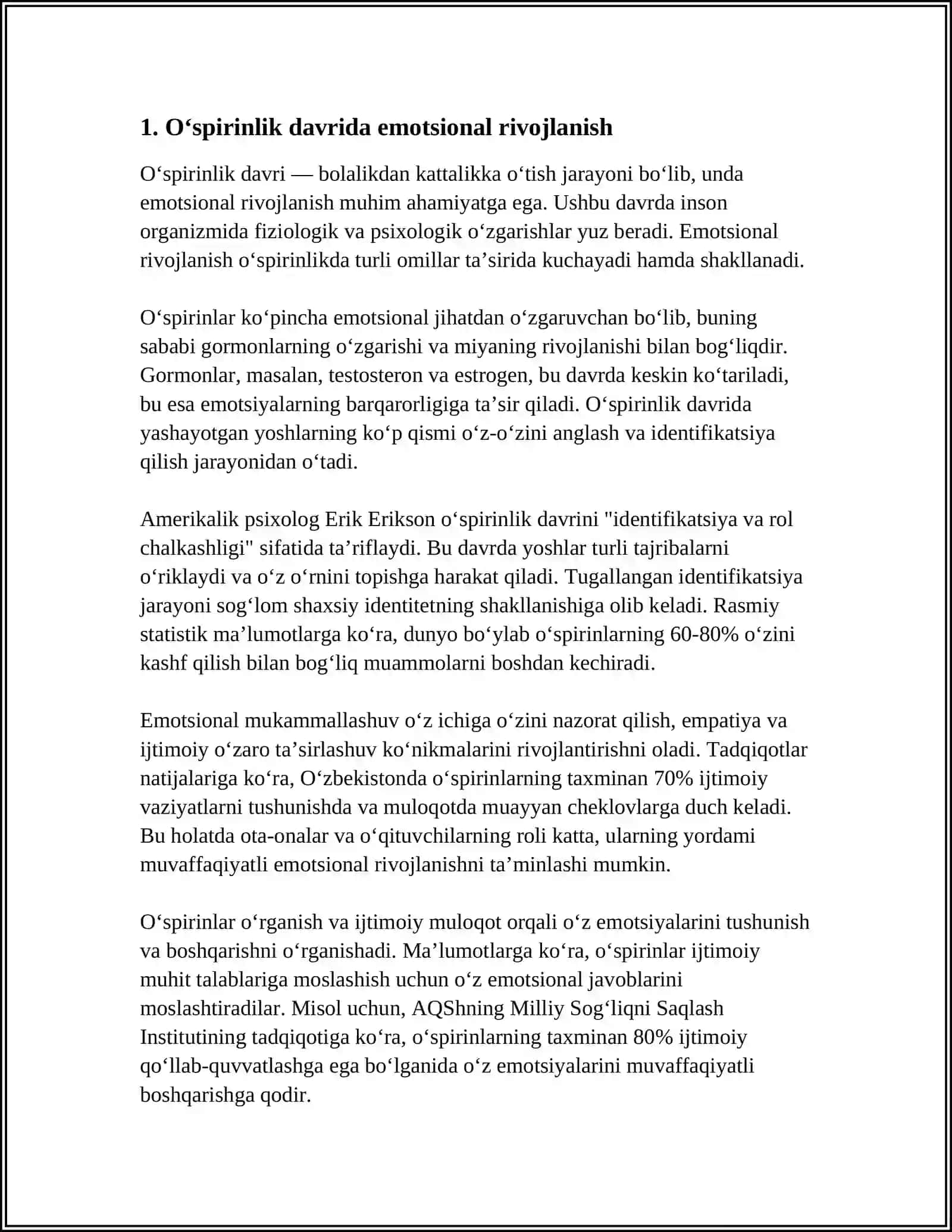ILK OʻSPIRINLIK YOSHI DAVRIDA PSIXIK RIVOJLANISH XUSUSIYATLARI.YOSHLARNI OILAVIY HAYOTGA TAYYORLASH 3