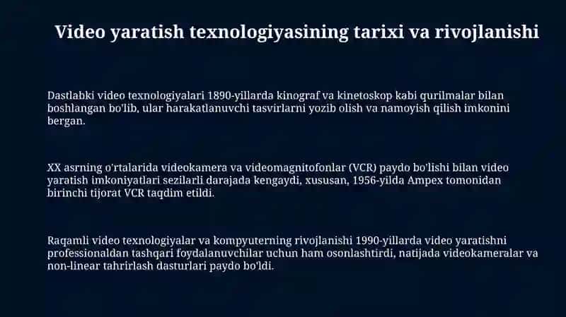 Videoishlanmalar yaratish texnologiyasi 3