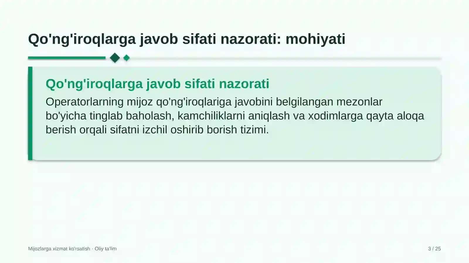 Mijozlarga xizmat ko'rsatish · Oliy ta'lim 3