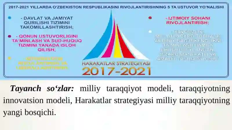 Yangi O‘zbekistonda Prezident Sh.M.Mirziyoyev rahbarligi va tashabbusi ostida amalga oshirilayotgan islohotlar. Yangi O‘zbekistonda xalqchil va insonparvar davlat qurishning ijtimoiy-siyosiy ahamiyati 3