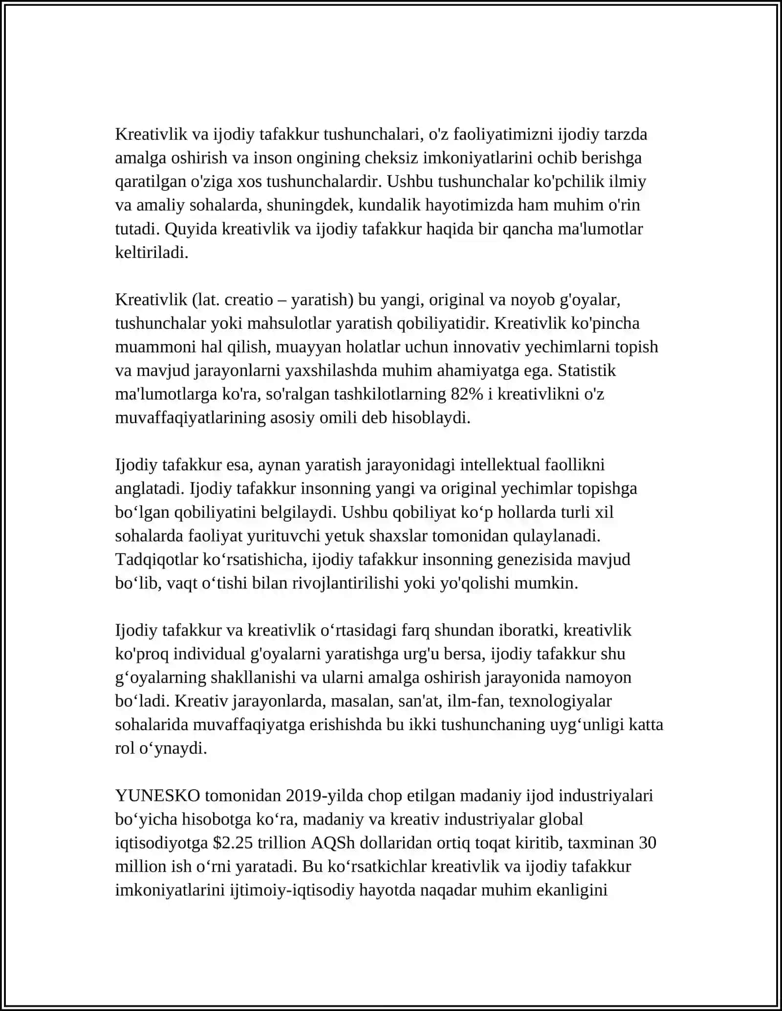 MUSTAQIL ISH Mavzu: OTM PEDAGOGLARIDA KREATIVLIK SIFATLARI VA IJODIY TAFAKKURNI RIVOJLANTIRUVCHI METOD VOSITA VA TEXNOLOGIYALAR 3