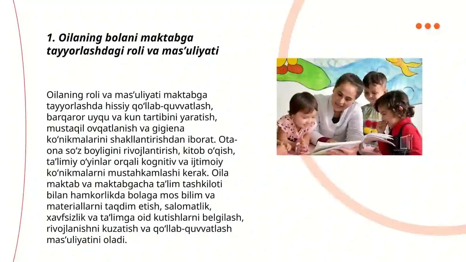 Bolani maktabga tayyorlashda oila va maktabgacha taʼlim tashkilotining oʻrni 3
