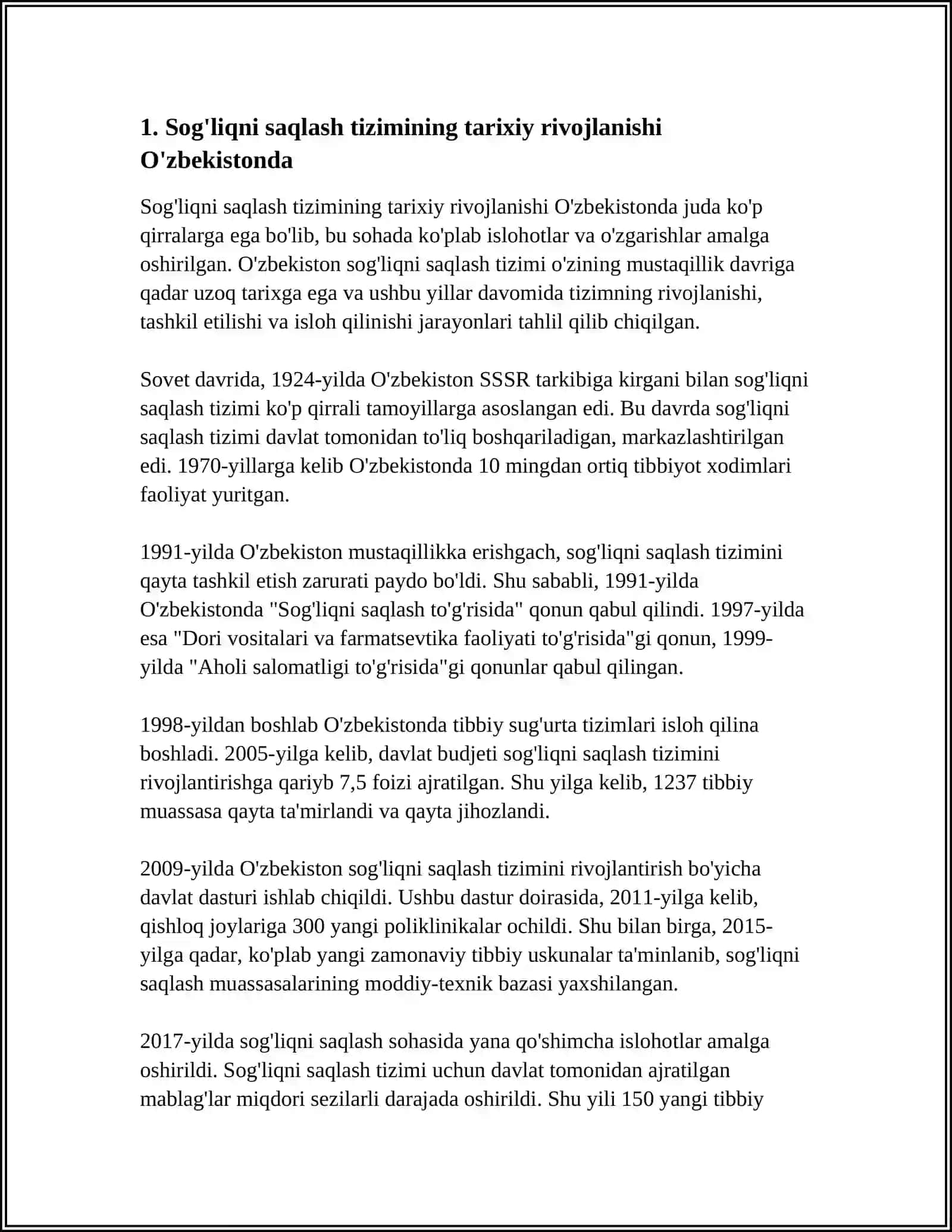 O'ZBEKISTONDA SOG'LIQNI SAQLASH SOHASINING RIVOJLANISHI 3