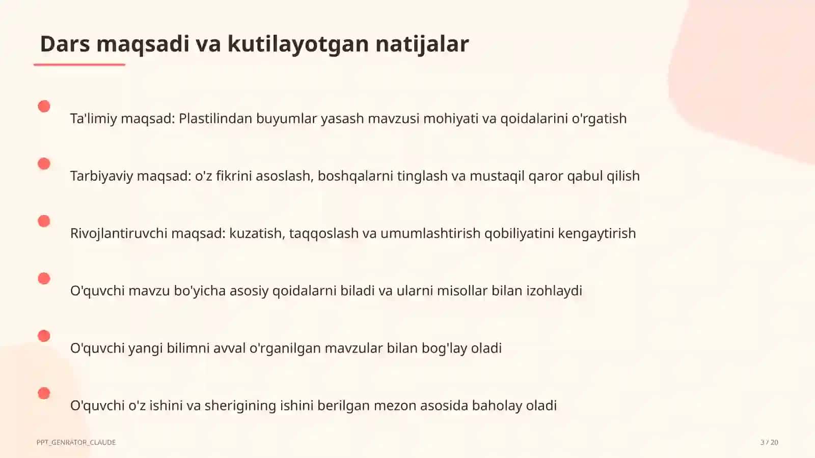 Plastilindan buyumlar yasash (1-sinf) 3