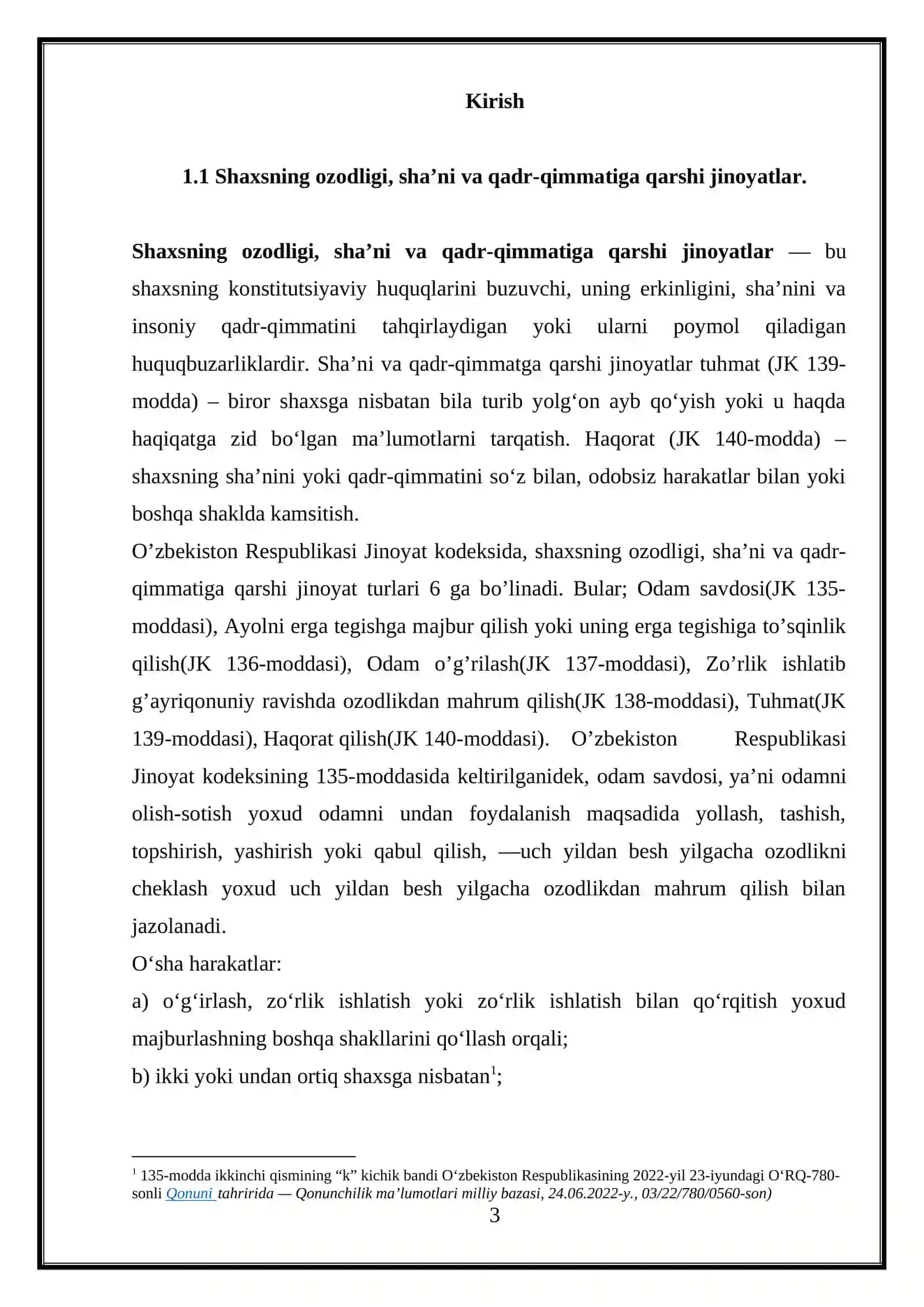 Shaxsning ozodligi, sha’ni va qadr-qimmatiga qarshi jinoyatlar tizimi tahlili 3