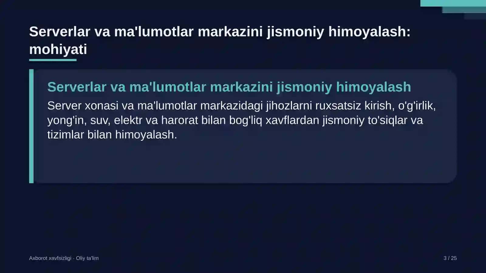 elektron hukumat tizimida serverlar va ma'lumotlar markazini jismoniy himoyalash 4043 3