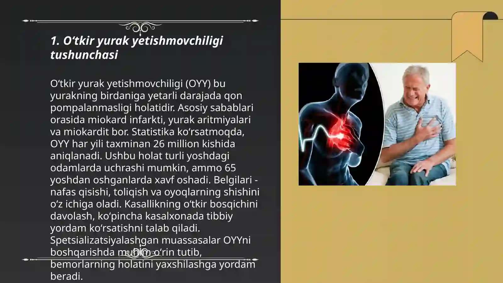 Oʻtkir yurak yetishmovchiligida birinchi yordam Stenokardiya va miokard infarktida birinchi tibbiy yordam 3