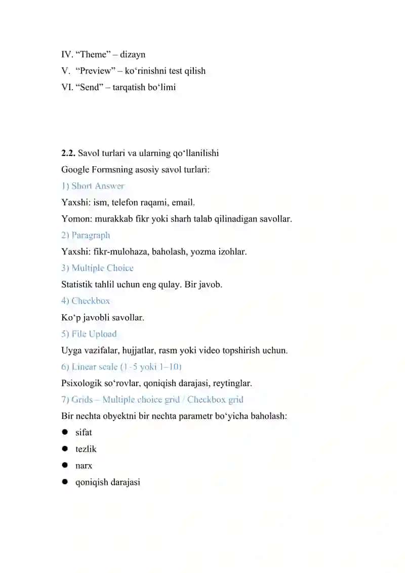 Google formsda onlayn so‘rovnomalar va testlar yaratish 3