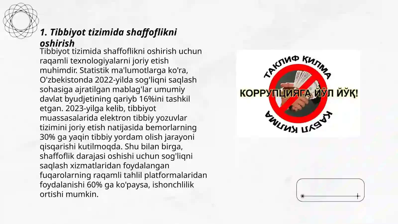 Tibbiyotda korrupsiyani to'xtating 3