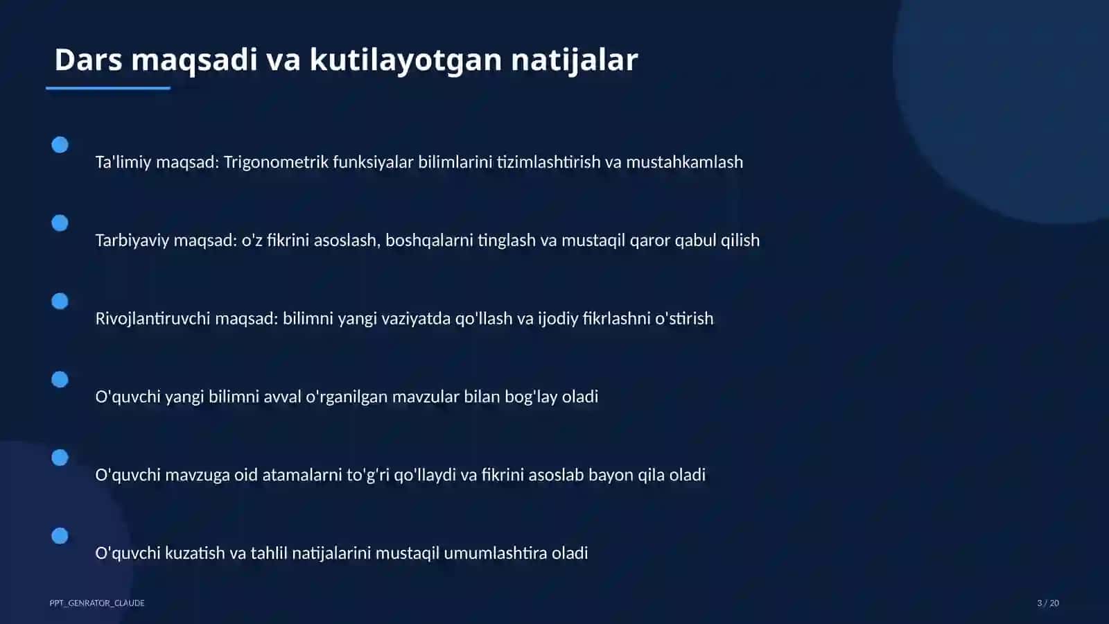 Trigonometrik funksiyalar (10-sinf) 3