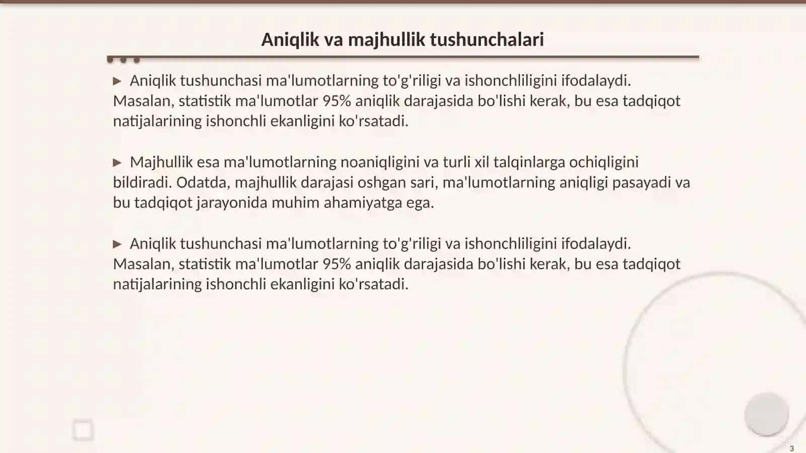 Aniqlik va majhullik nisbatlari 3