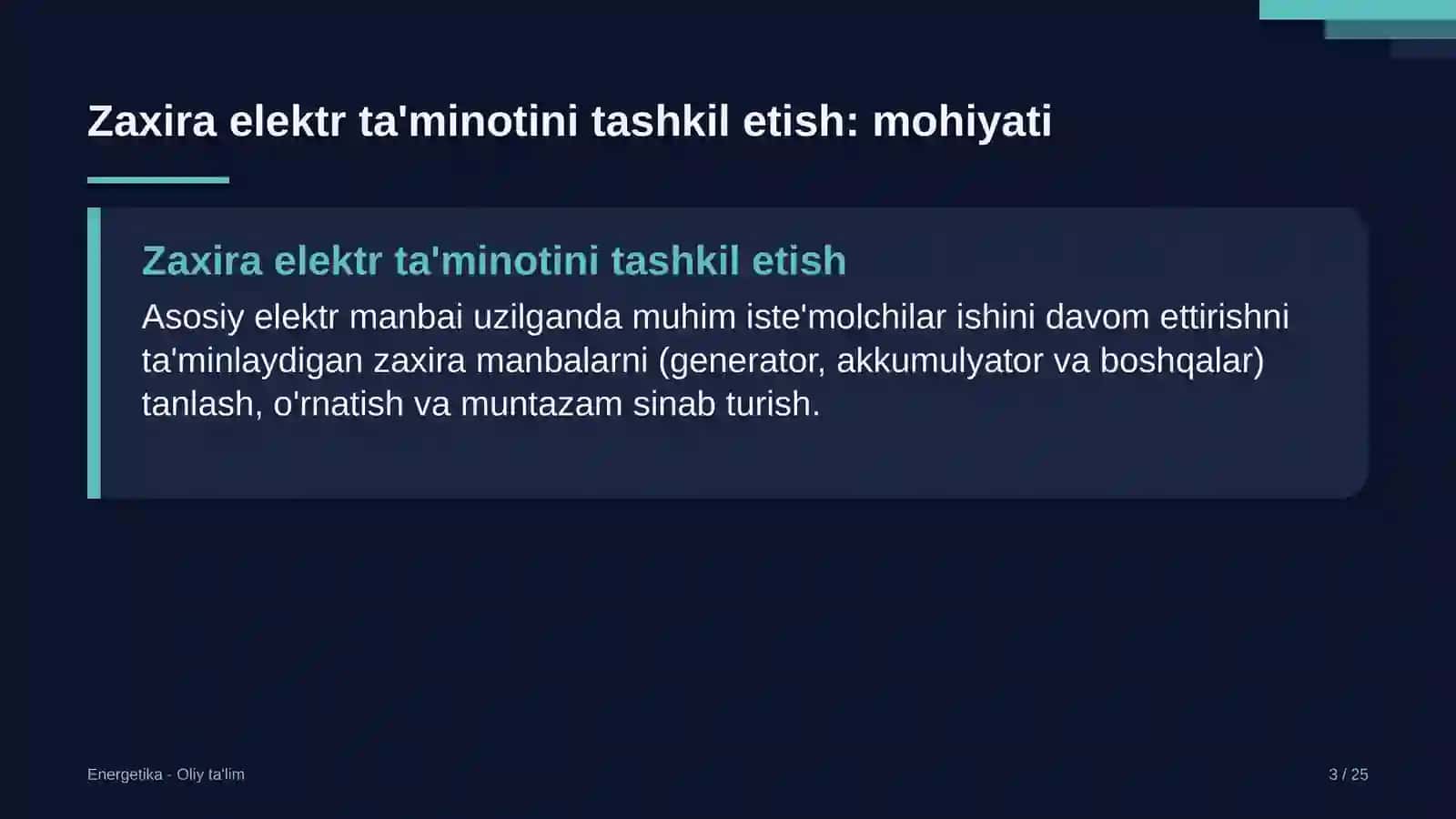 Dilerlik tarmoqlarida zaxira elektr ta'minotini tashkil etish 3