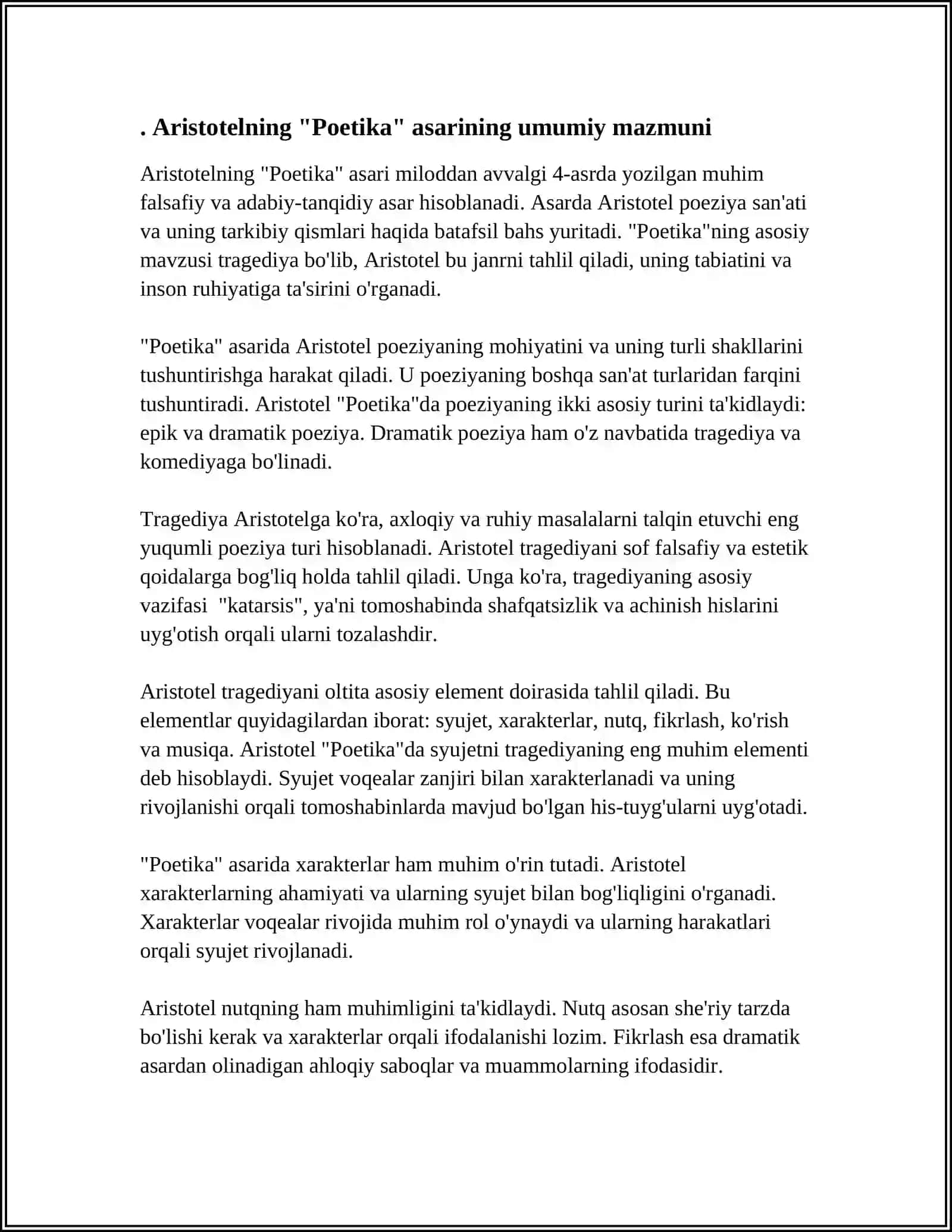 Aristotelning "Poetika" asari haqida umumiy ma’lumot 3