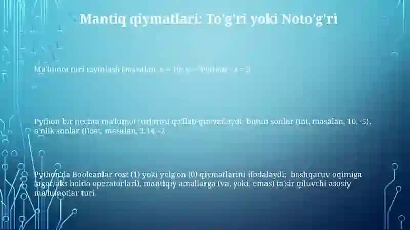 Phyton dasturlash tilida ma'lumotlar va ularning turlari 3