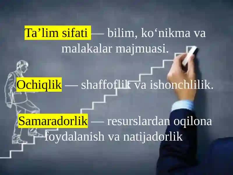 Ta’lim sifati, ochiqlik va samaradorligini oshirishdan standart qarorlar 3