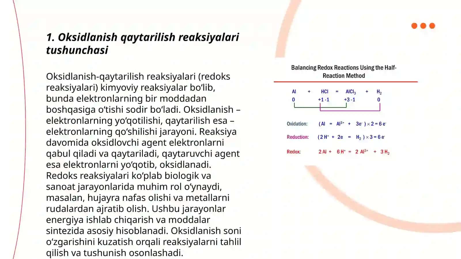 Oksidlanish qaytarilish reaksiyalarining mohiyati 3