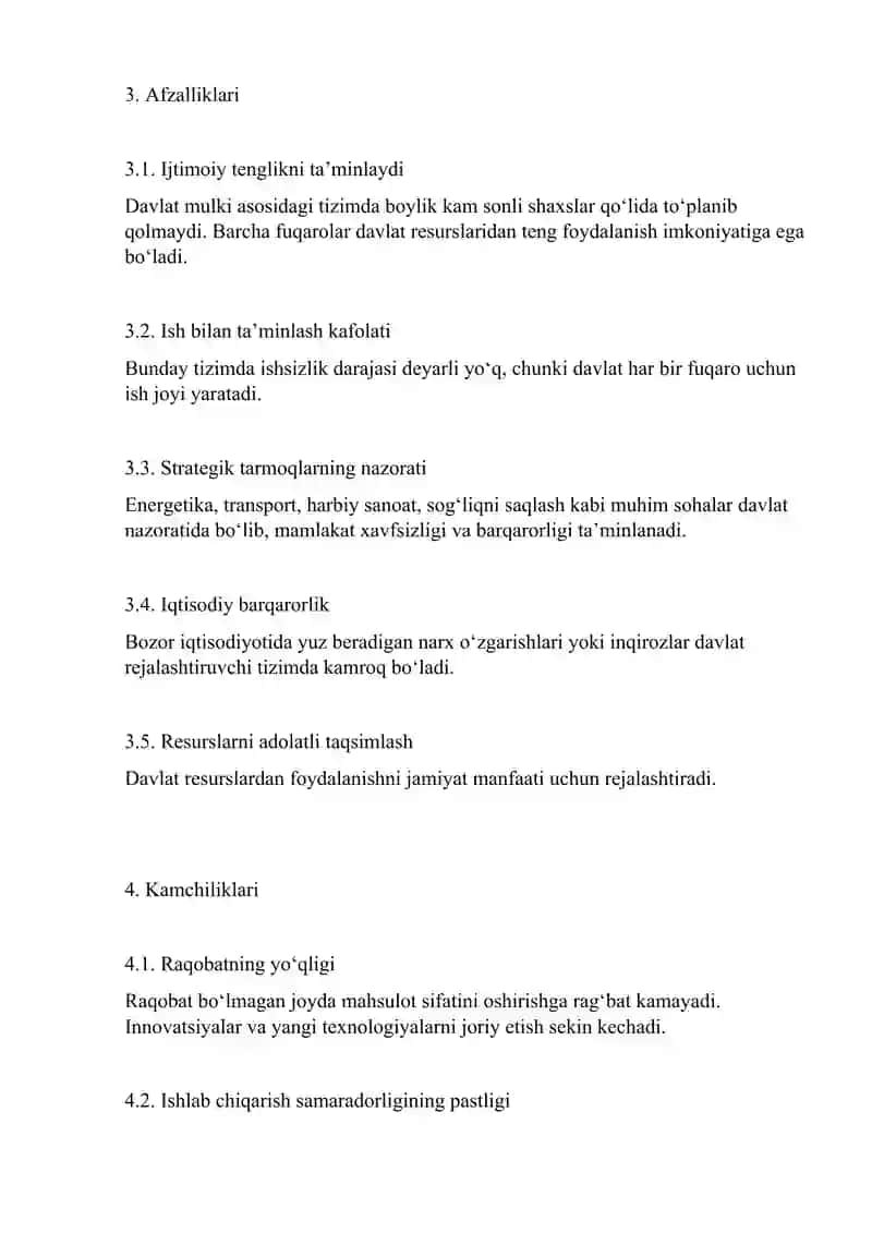 Davlat mulki ustuvor bo‘lgan tizimning afzalliklari va kamchiliklari 3