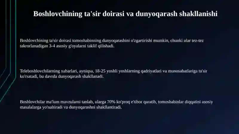 Teleboshlovchi tomoshabin dunyoqarashini shakllantiruvchi sifatida 3