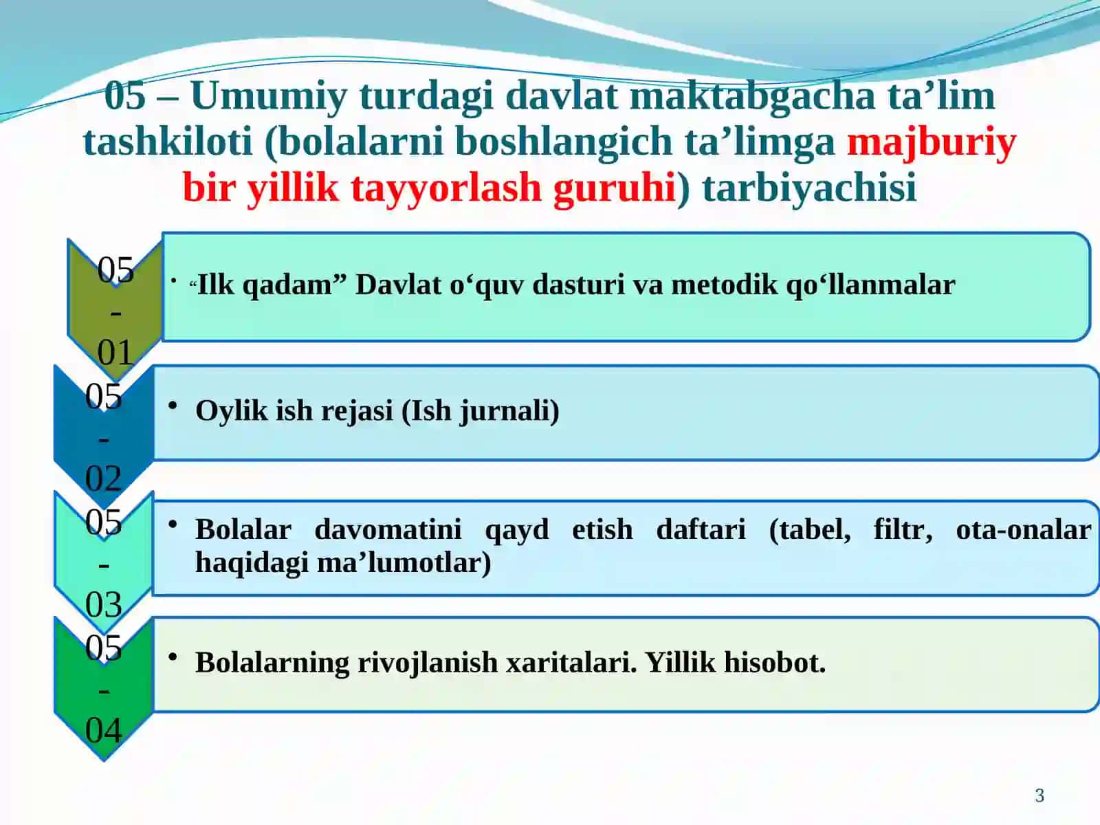 Maktabgacha taʼlim tashkiloti tarbiyachisining metodik ish hujjatlarini yuritish tartibi. 3