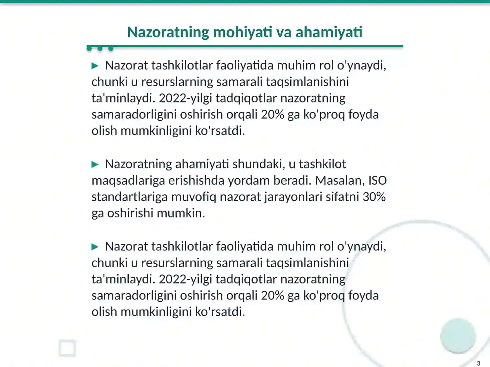 Nazoratning maqsadi, vazifalari va unga qoʻyilgan talablar 3
