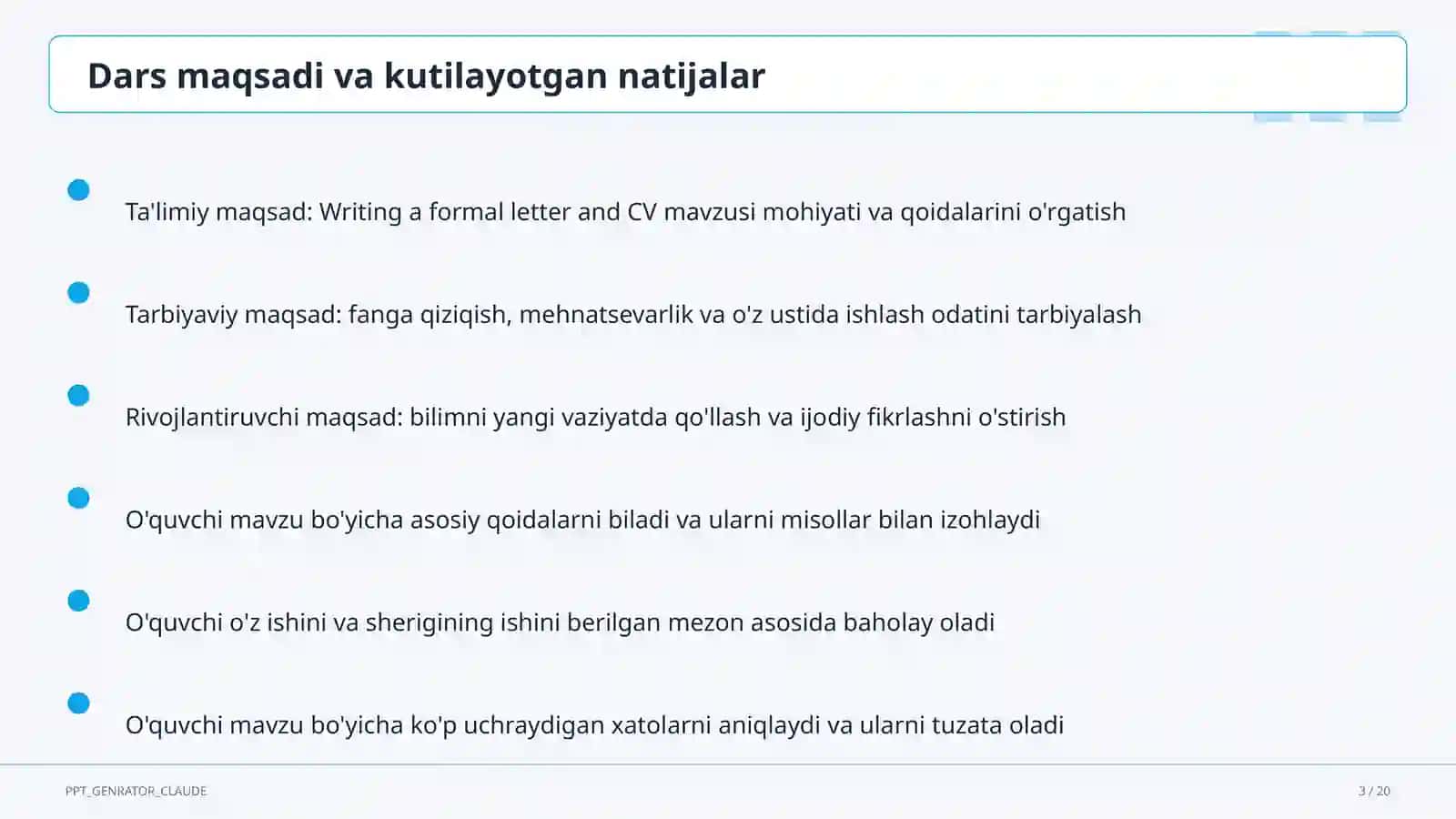 "Writing a formal letter and CV (10-sinf)" 3