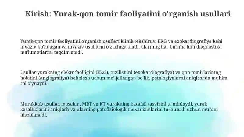 Yurak va qon tomirlari faoliyatini oʻrganish usullari 3