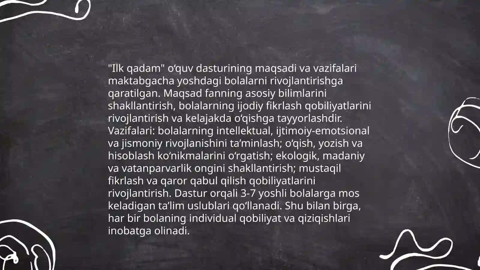 Ilk va maktabgacha yoshdagi bolalar rivojlanishiga qo'yiladigan davlat talablarini amaliyotga joriy etish texnologiyasi. "Ilk qadam" o'quv dasturi va markazlarni tashkil qilish texnologiyalari orqali ta'lim olish va rivojlantirishni o'rganish va uni qo'llash 3