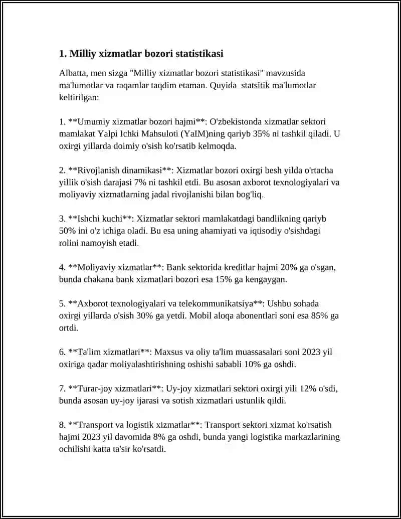 Milliy xizmatlar bozori statistikasi 3