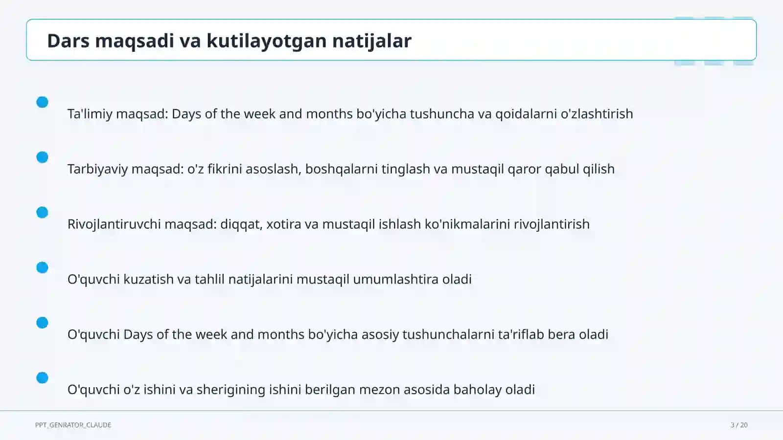 Days of the week and months (2-sinf) 3