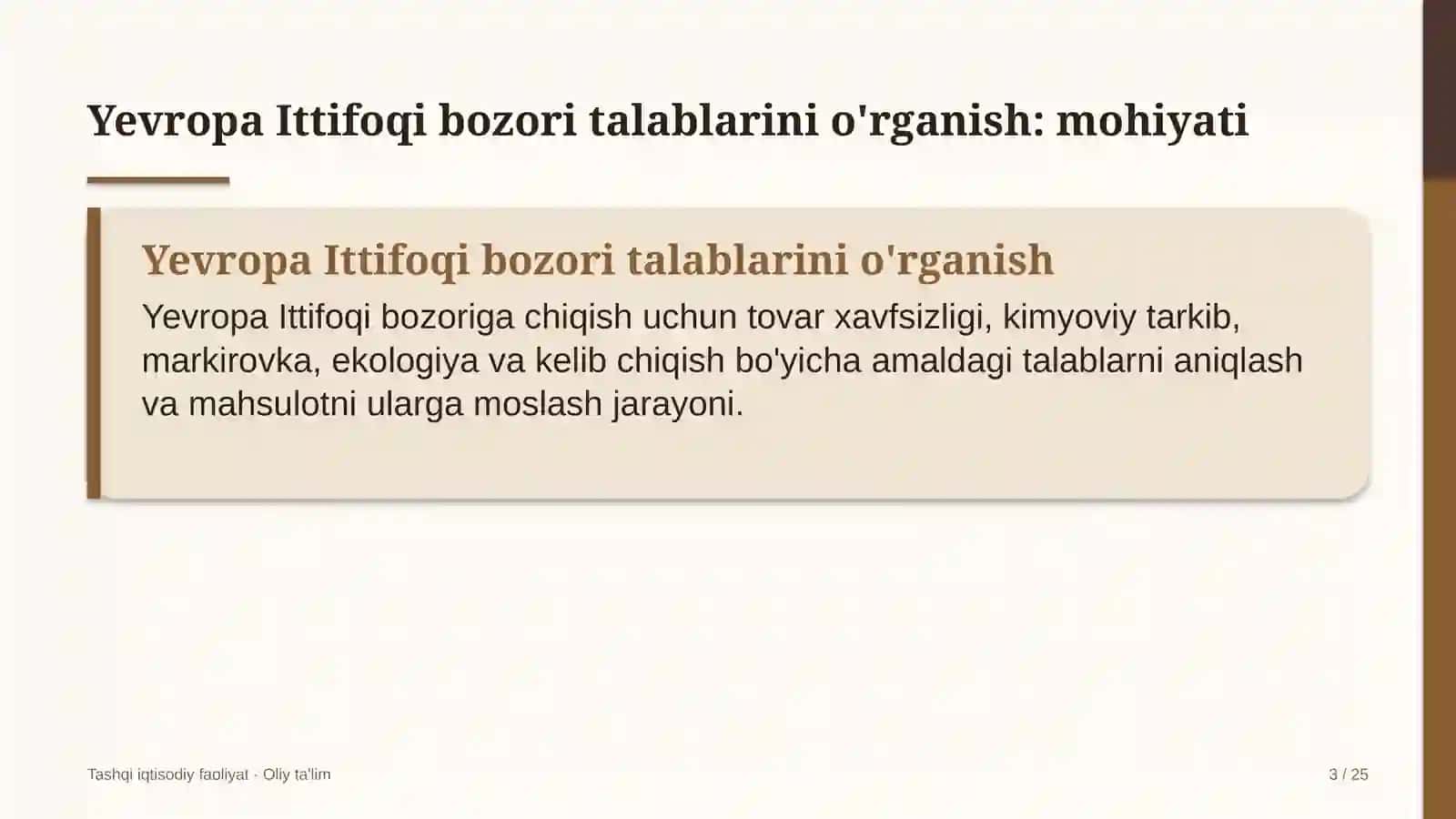 baholash tashkilotlarida xorijiy bozorlarda yevropa ittifoqi talablarini o'rganish 2981 3