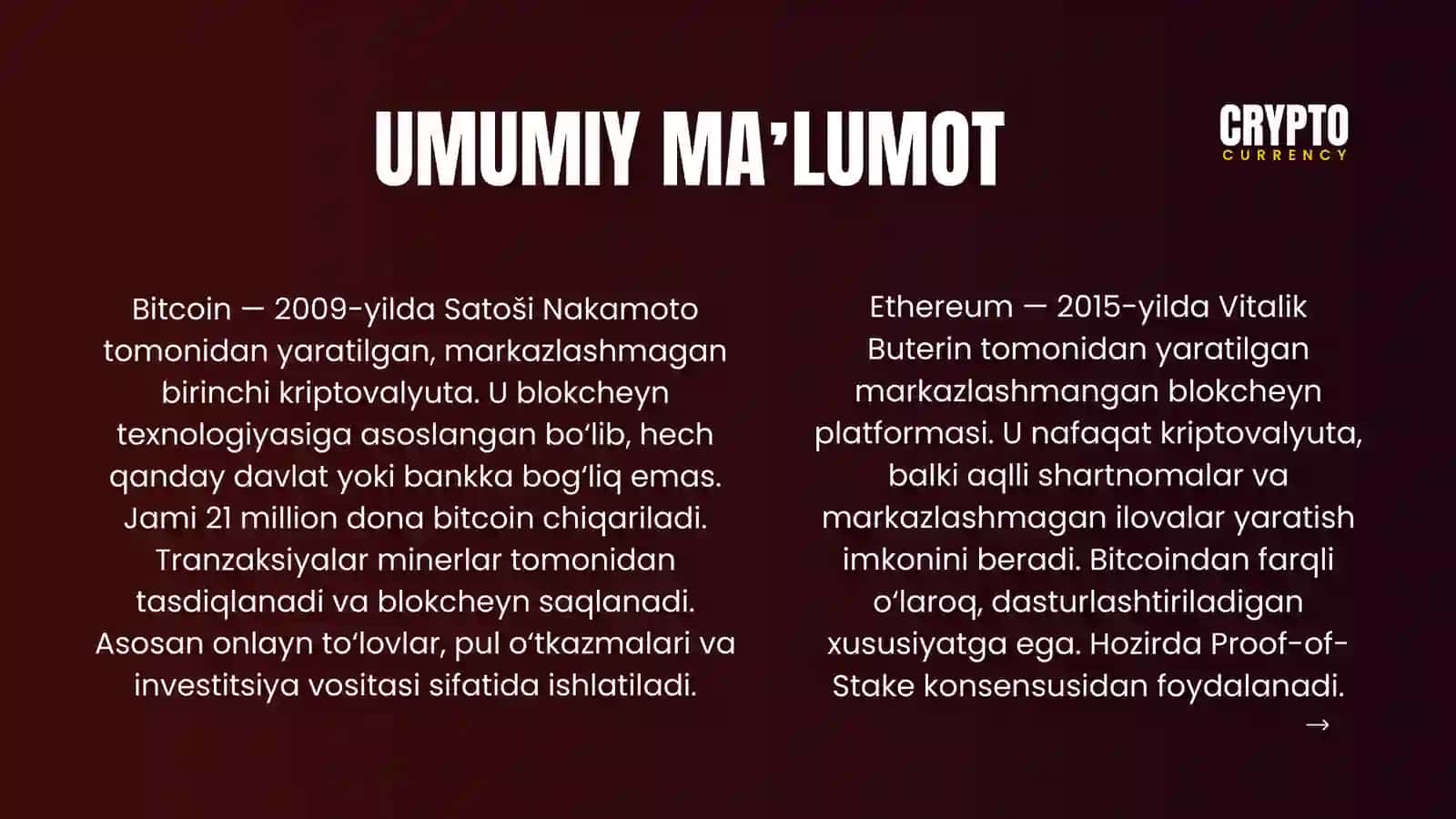 BITCOIN VS ETHEREUMNI TO‘LOV TIZIMI SIFATIDA IQTISODIY TAHLILI 3