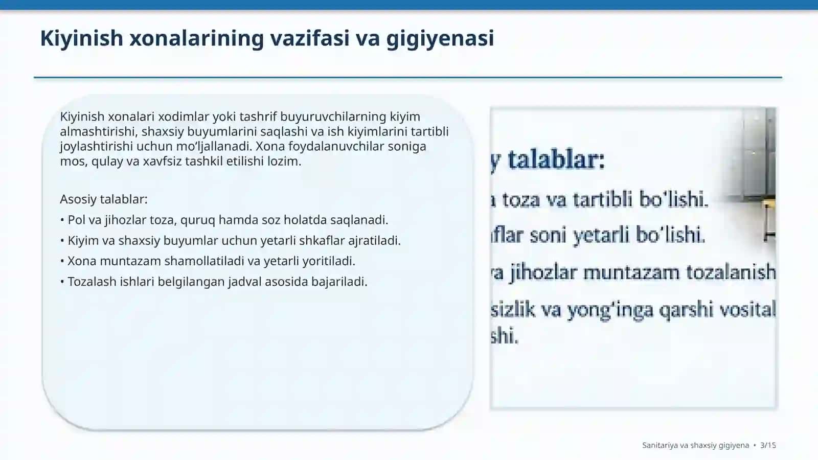 Kiyinish xonalari, dush xonalari va sanitariya-maishiy xonalar gigiyenasi 3