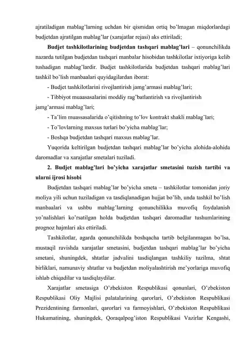 Byudjet tashkilotlarida smetelar hamda shtatlar jadvalini tuzish, tasdiqlash va taqdim etish tartibi 3