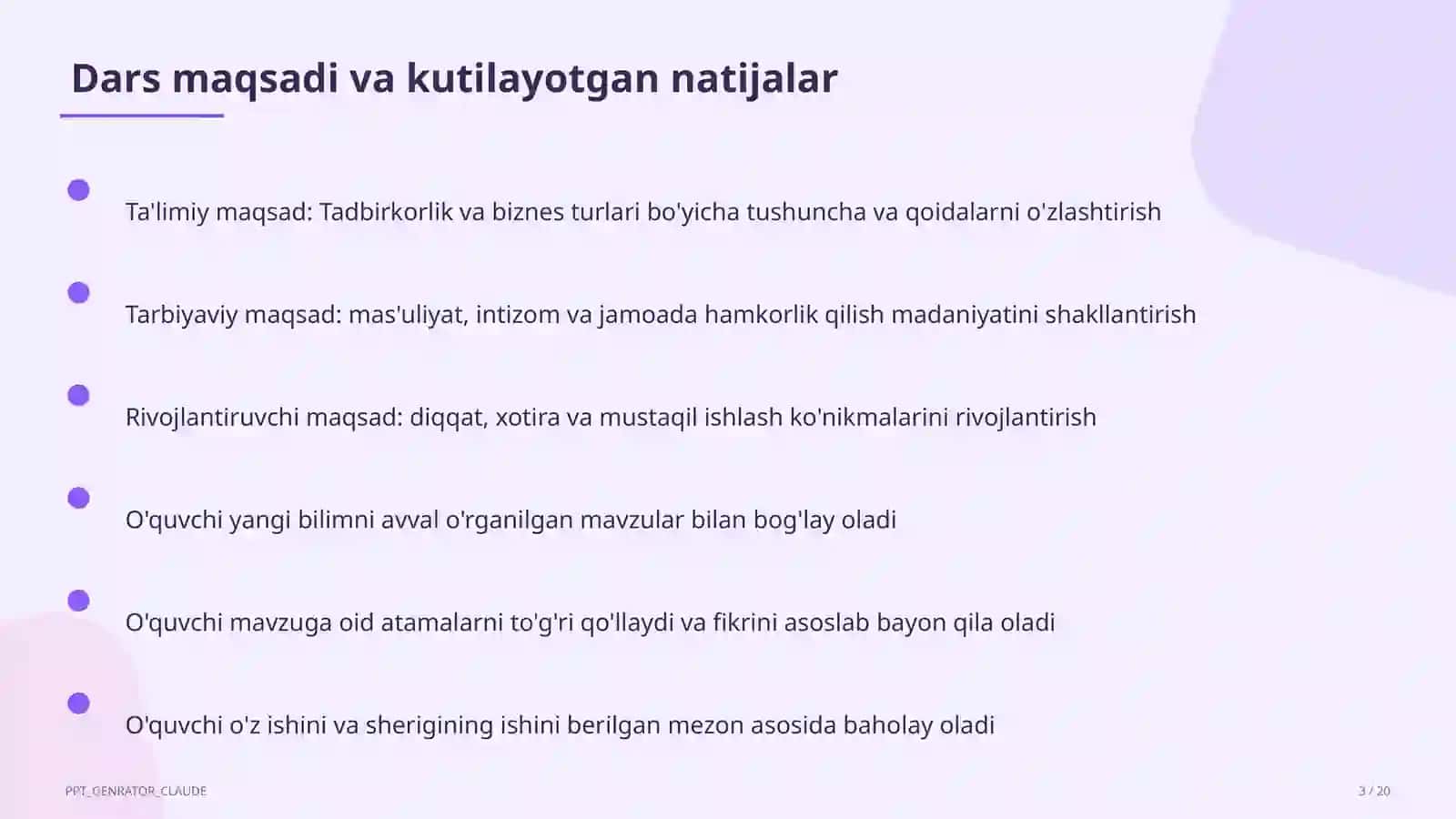 Tadbirkorlik va biznes turlari (10-sinf) 3