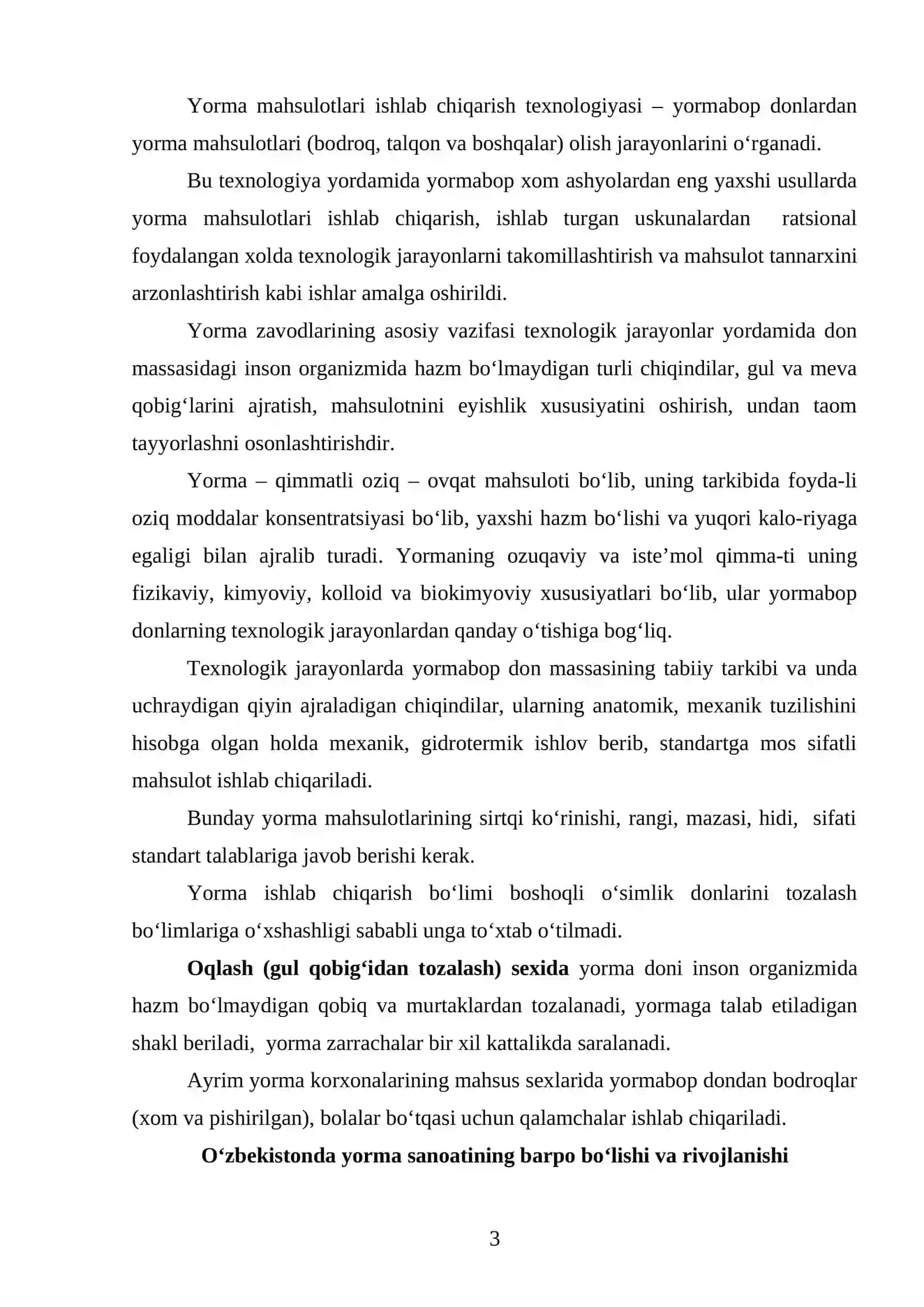 O’zbekiston Respublikasida yorma sanoati shakllanishi va uning ahamiyati 3