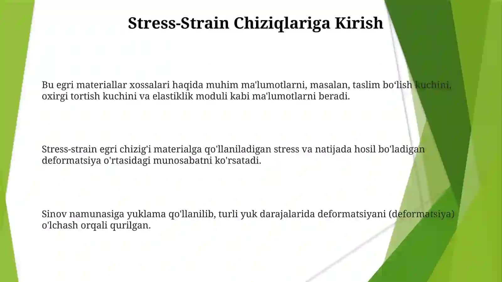 Stress-Strain Egrilarini Qurish 3