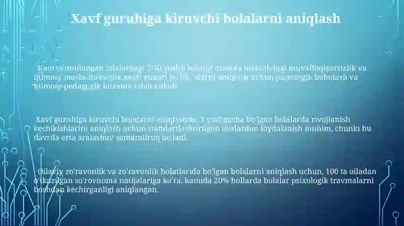 Xavf guruhidagi bolalar va ularning oilalarini majmuaviy baholash 3