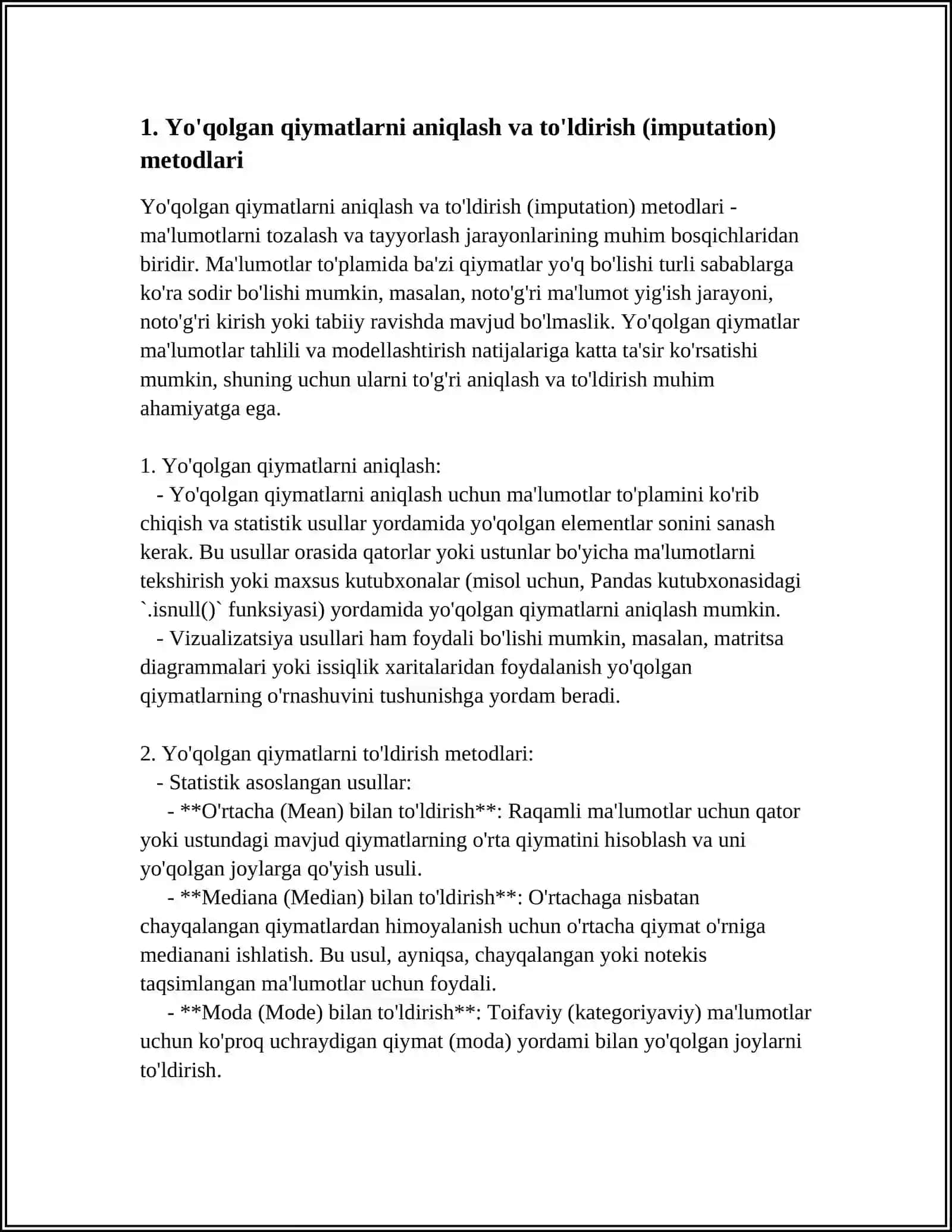 MA’LUMOTLARNI TOZALASH (DATA CLEANING) VA TAYYORLASH (PREPROCESSING) BOSQICHLARI 3