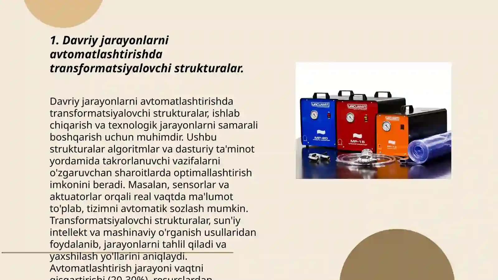 Davriy jaroyonlarni avtomatlashtirilgan uchun o'zgartiruvchi siturukturalar rostlagichlar qo'lash 3