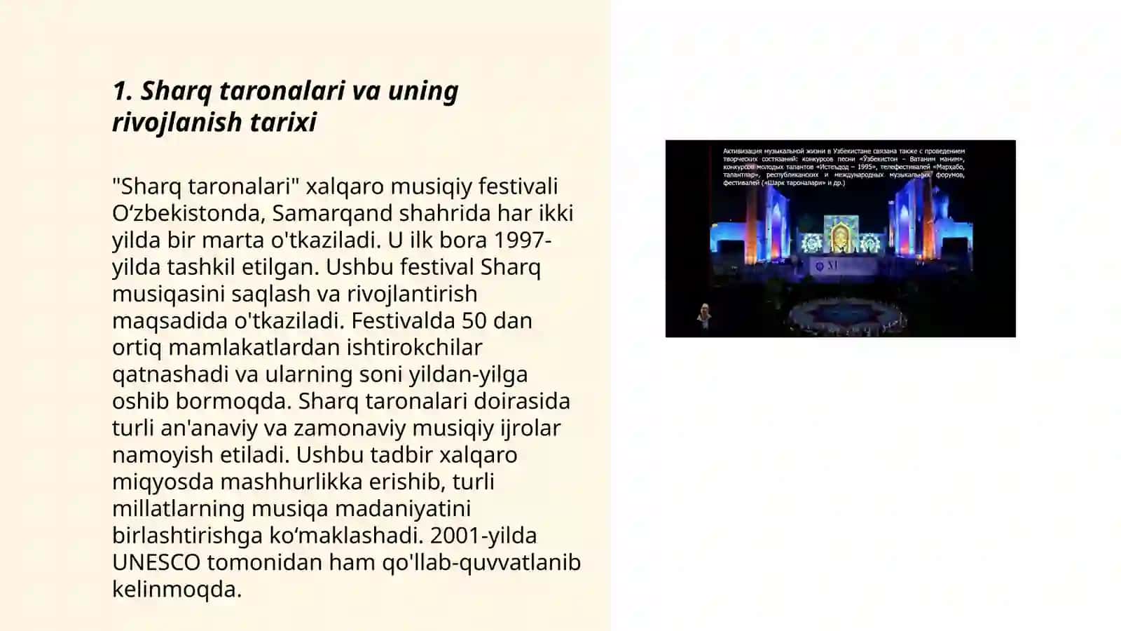 Sharq taronalari musiqa festivali dunyo mumtoz musiqalarining axborot manbasi sifatida 3