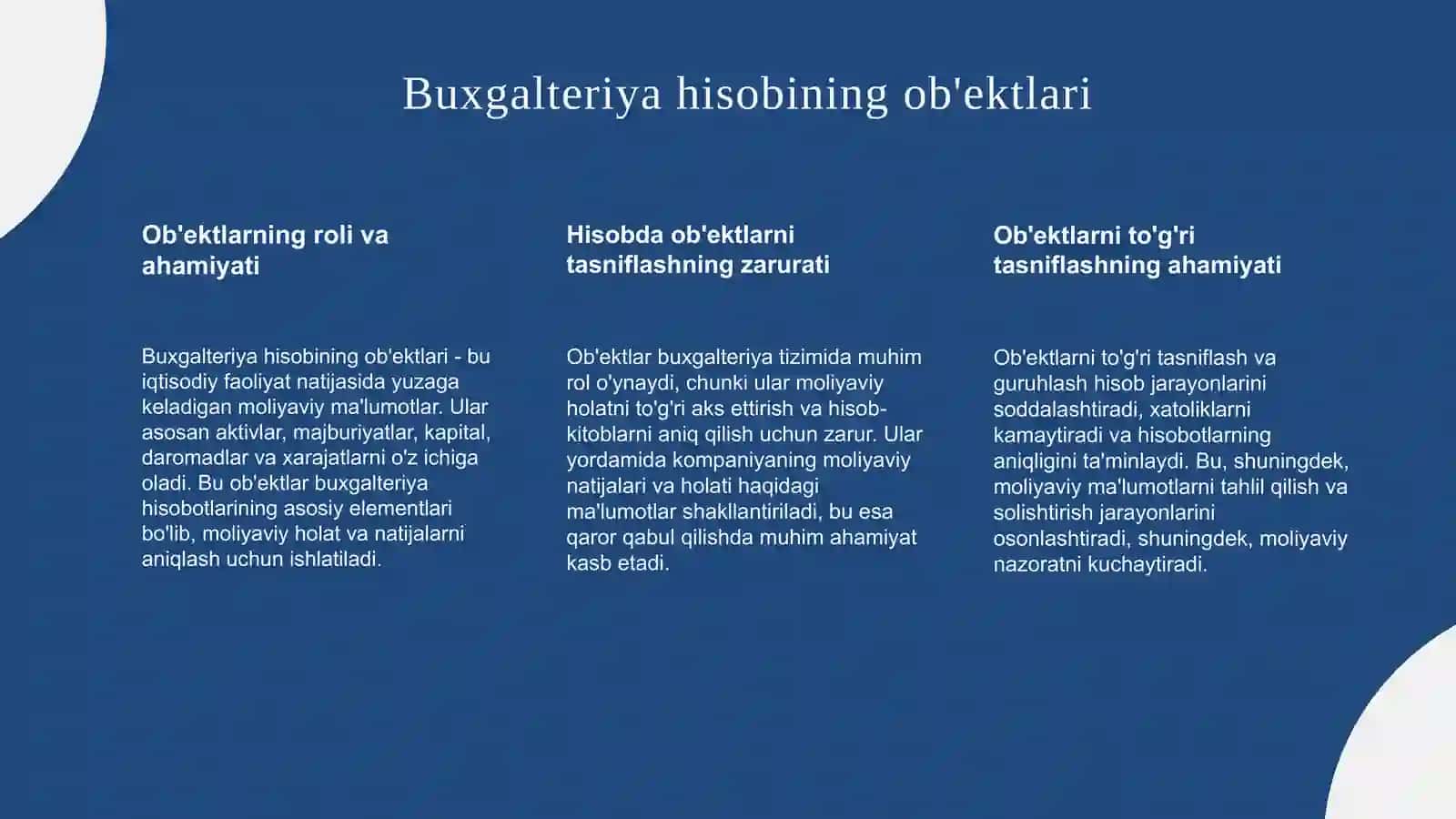 Buxgalteriya hisobi ob'ektlarining mazmuni va ularning tasnifi 3
