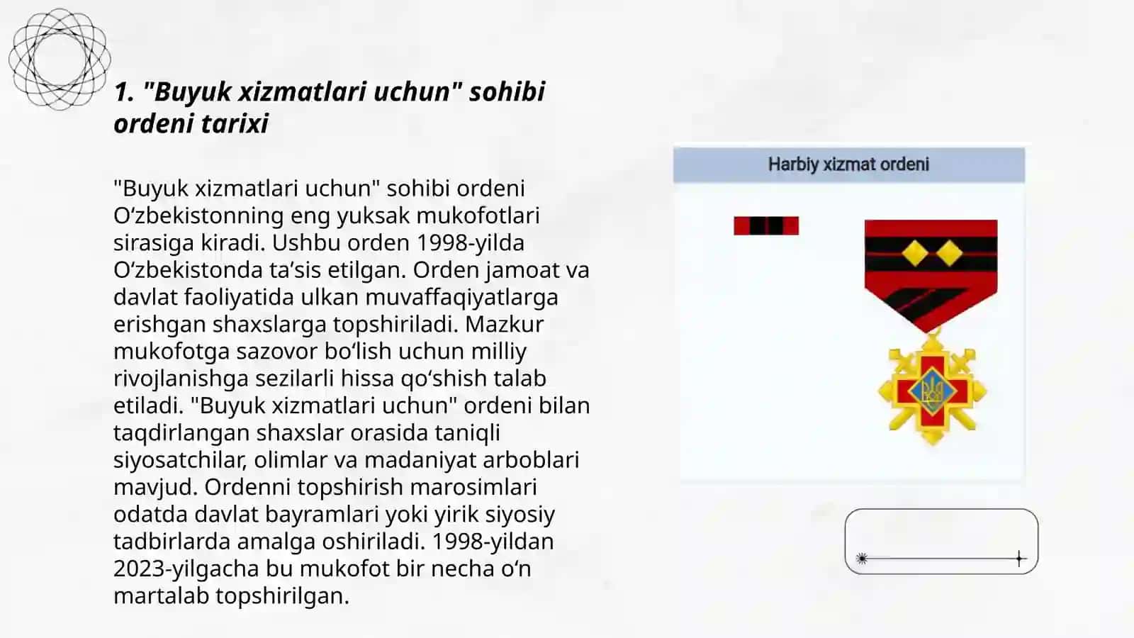 "Buyuk xizmatlari uchun" sohibi ordeni 3