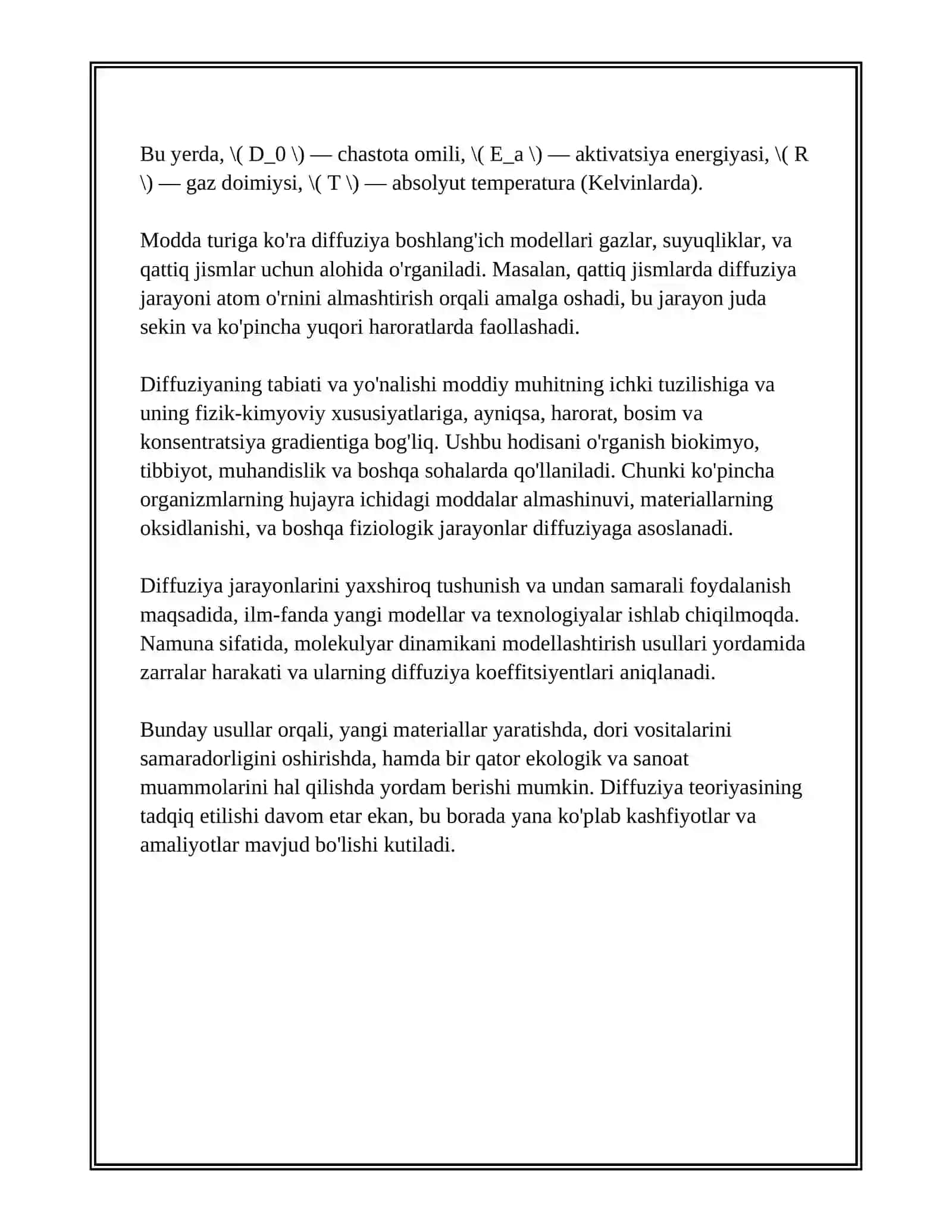 DEFUZIYA HODISASI.MODDALARDA DEFUZIYA HODISASINING QULLANISHI 3