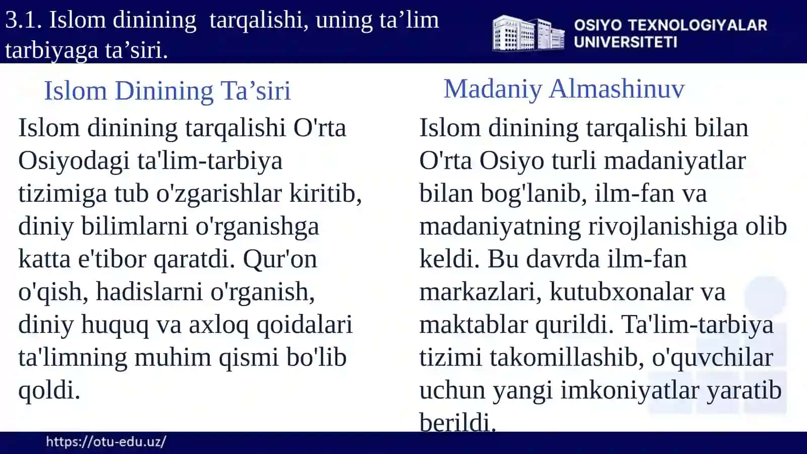 VII ASRDAN XIV ASRGACHA O’RTA OSIYODA TARBIYA, MAKTAB VA PEDAGOGIK FIKRLAR 3