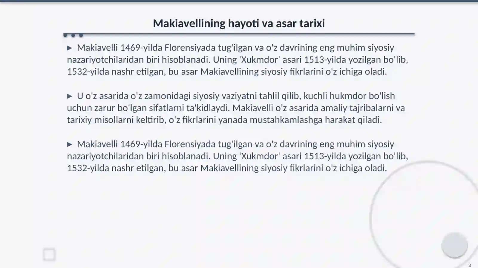 Makiavellining “Xukmdor” asari bo`yicha taqdimot tayyorlash 3