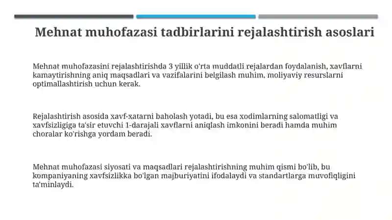Mehnatni muhofaza qilish tadbirlarini rejalashtirish va moliyalashtirish 3