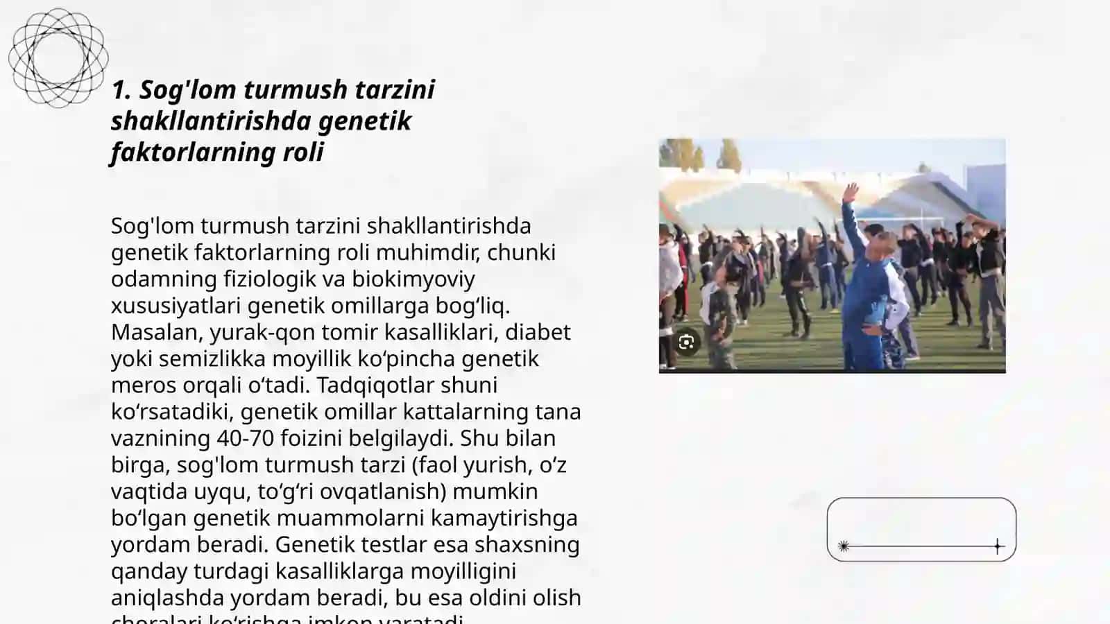 Sog'lom turmush tarzini shakllantirishning muammolari. Turlarning paydo bo'lishi: tabily tanlanish va yangi turlamning shakllanishi 3