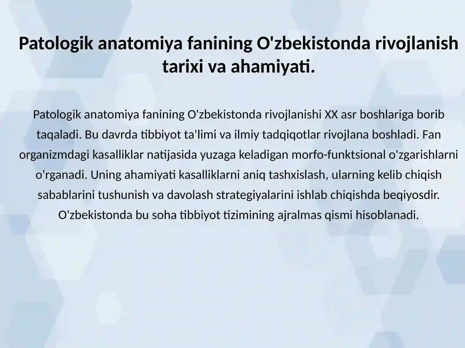 Patologik anatomiya fanining O’zbekistonda rivojlanishi.Maqsadi va usullari.Nasliy lipidozlar 3
